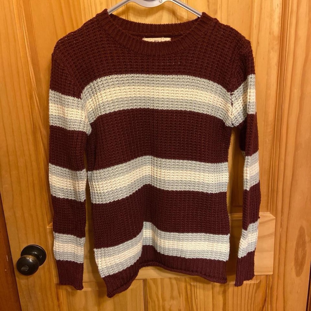 Pink Rose Burgundy and Cream Striped Sweater
